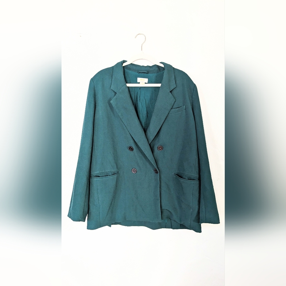 Anthropologie Maeve Double-Breasted Blazer emerald - Picture 2 of 5